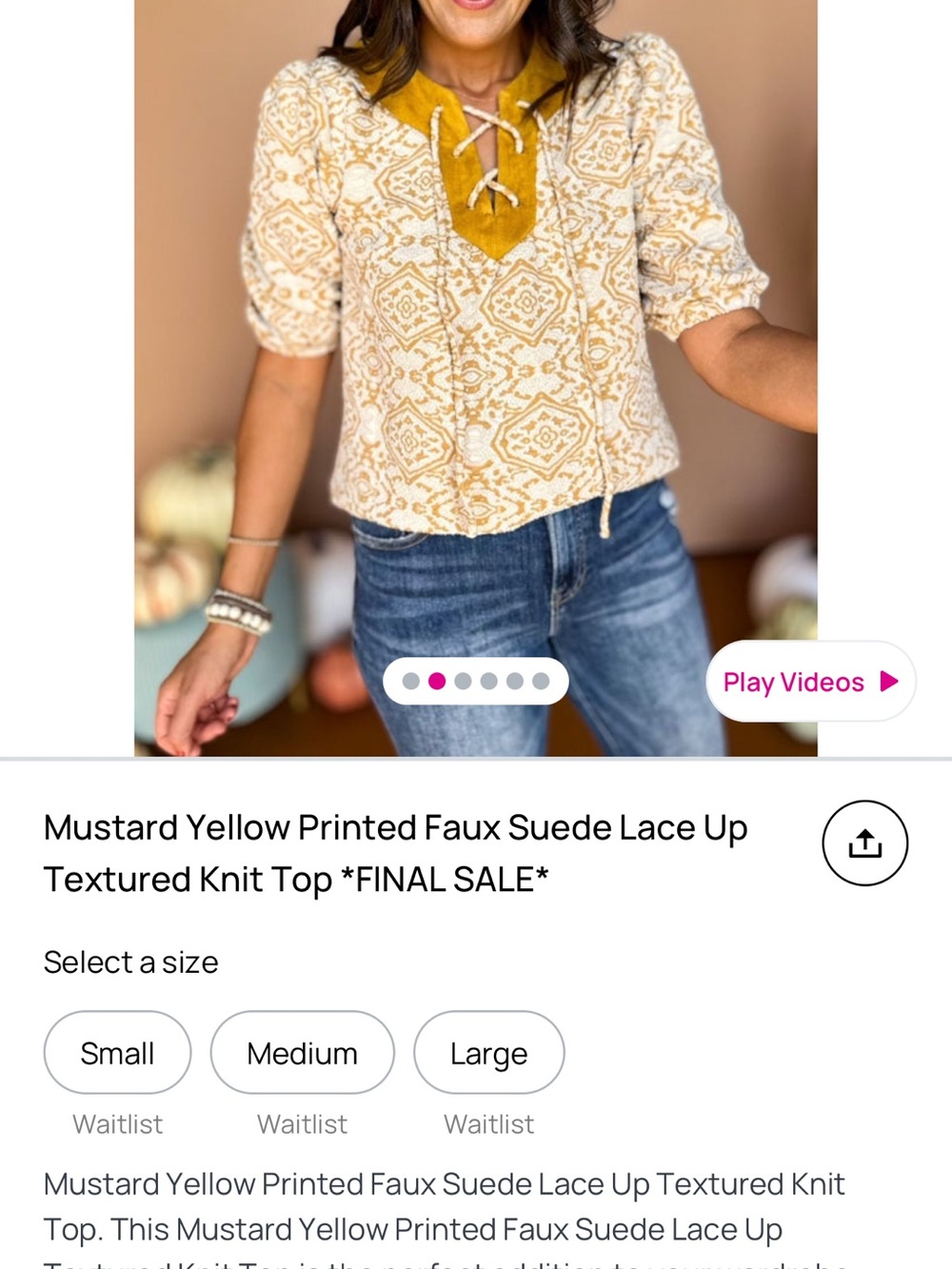 Mustard Yellow Lace-Up Faux Suede Printed Knit Blouse - Women